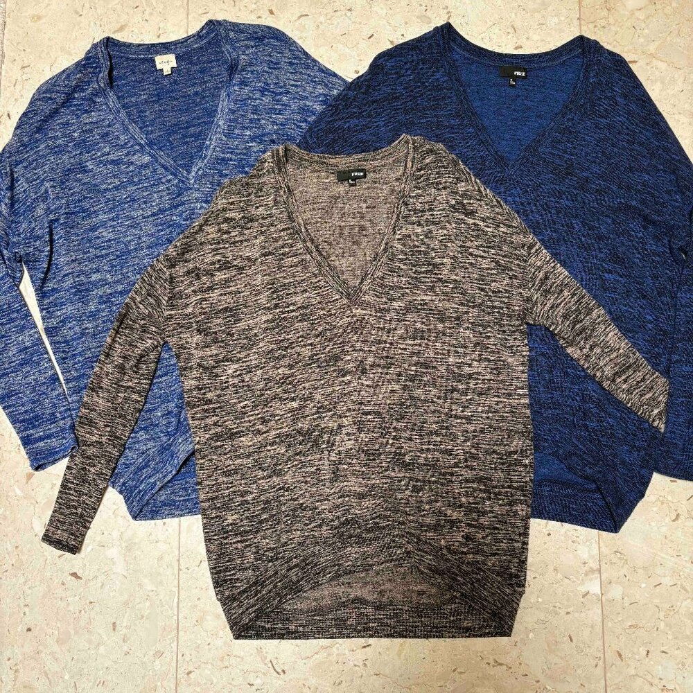 3 Aritzia Wilfred Free V-Neck High-Low Devinette Long-Sleeve Tops - Size Small